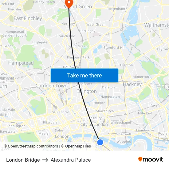 London Bridge to Alexandra Palace map