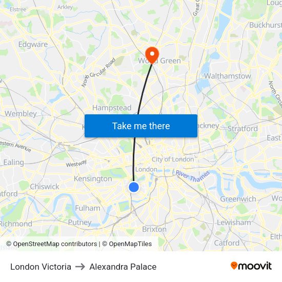 London Victoria to Alexandra Palace map