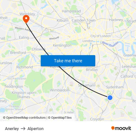 Anerley to Alperton map