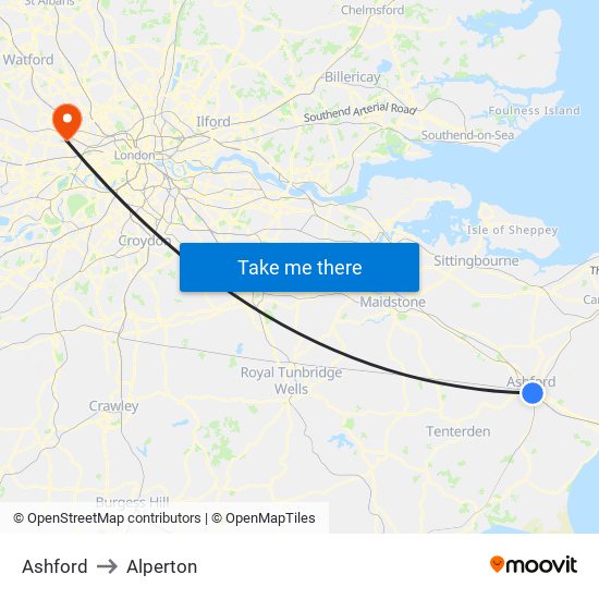 Ashford to Alperton map