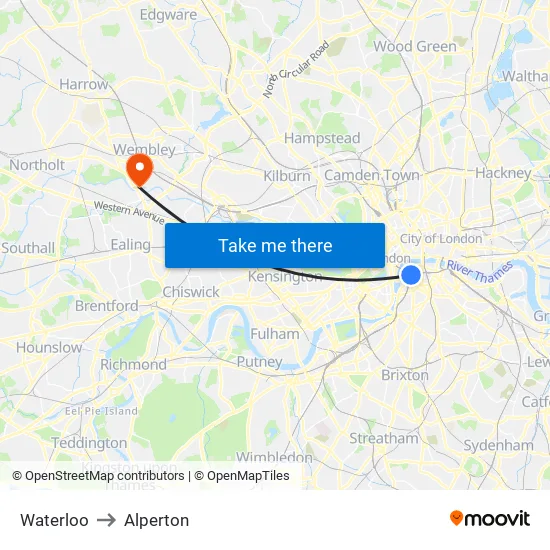 Waterloo to Alperton map