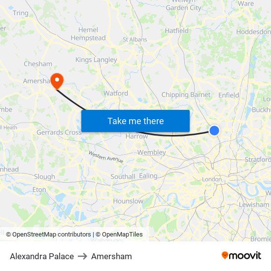 Alexandra Palace to Amersham map