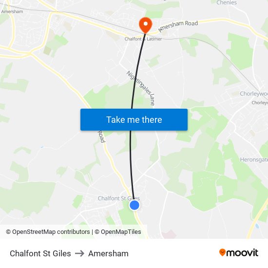 Chalfont St Giles to Amersham map