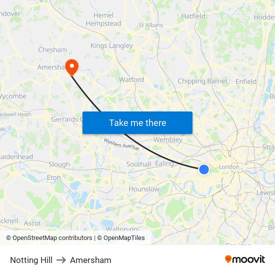 Notting Hill to Amersham map