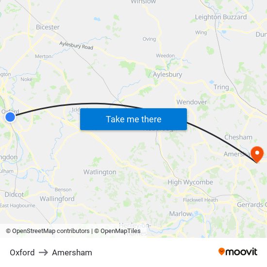 Oxford to Amersham map