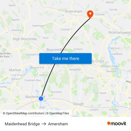 Maidenhead Bridge to Amersham map
