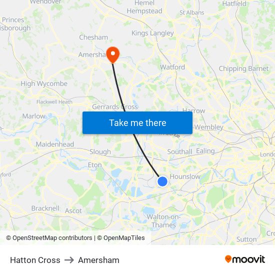 Hatton Cross to Amersham map