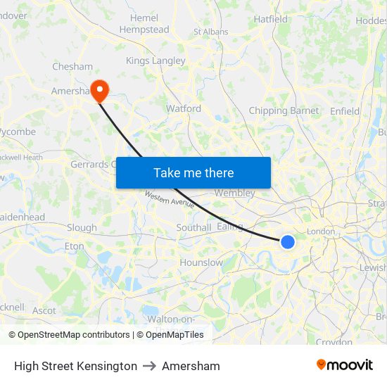 High Street Kensington to Amersham map