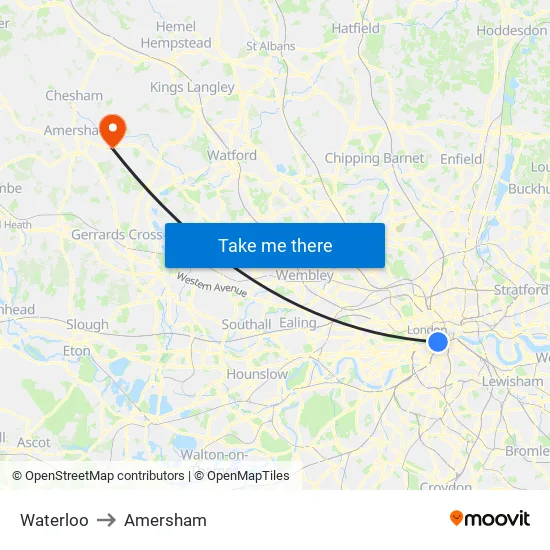Waterloo to Amersham map