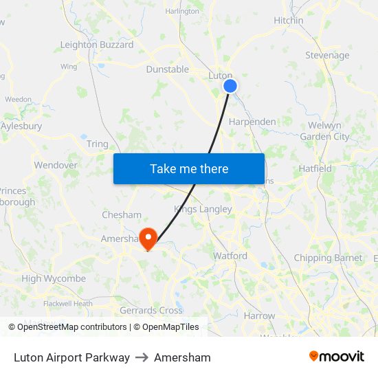 Luton Airport Parkway to Amersham map