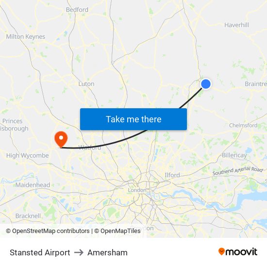 Stansted Airport to Amersham map