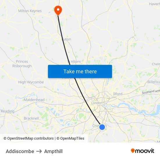 Addiscombe to Ampthill map