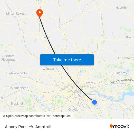 Albany Park to Ampthill map