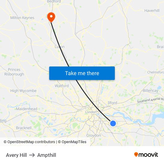 Avery Hill to Ampthill map