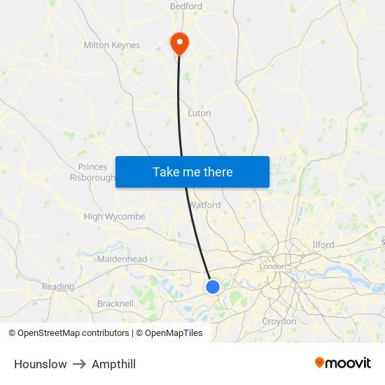 Hounslow to Ampthill map