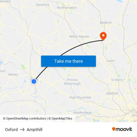 Oxford to Ampthill map