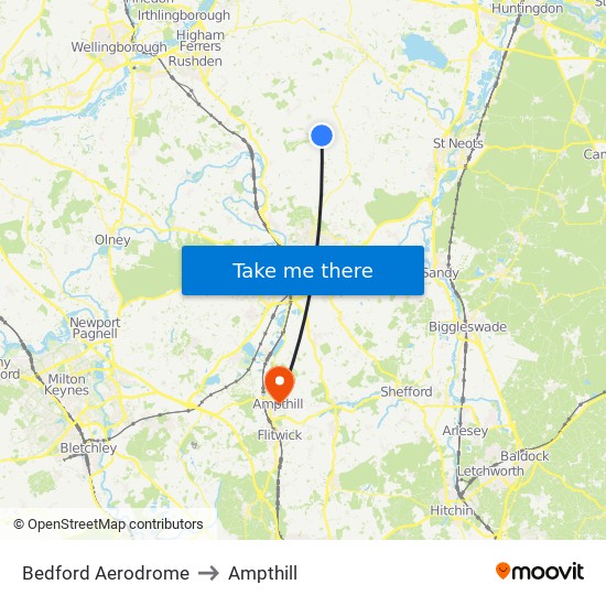 Bedford Aerodrome to Ampthill map