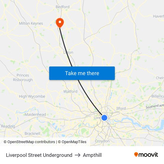 Liverpool Street Underground to Ampthill map