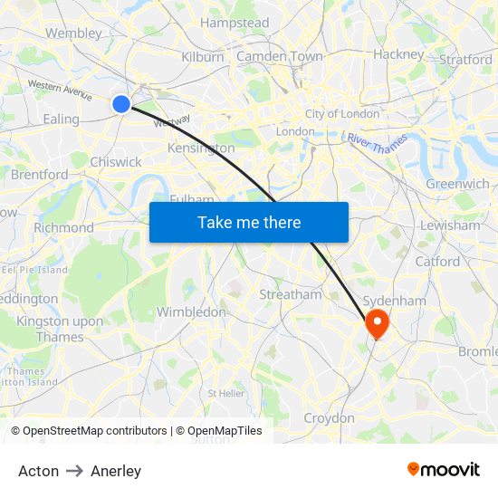 Acton to Anerley map