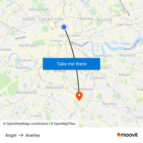 Angel to Anerley map