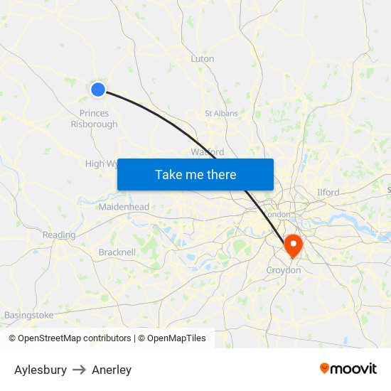 Aylesbury to Anerley map