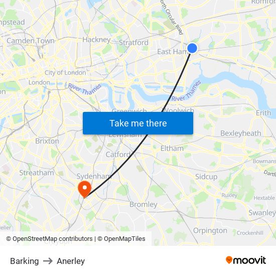 Barking to Anerley map