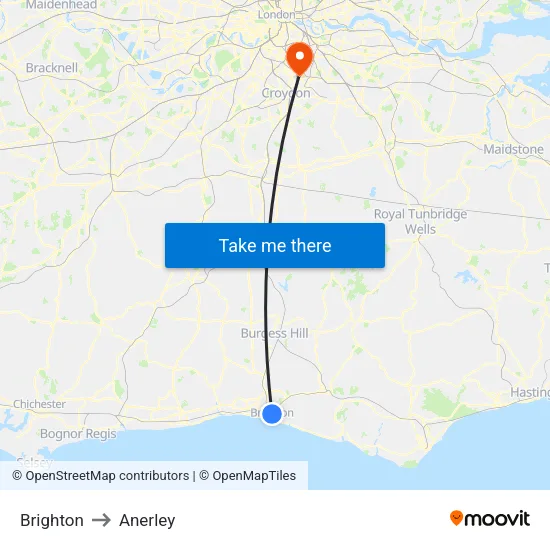 Brighton to Anerley map