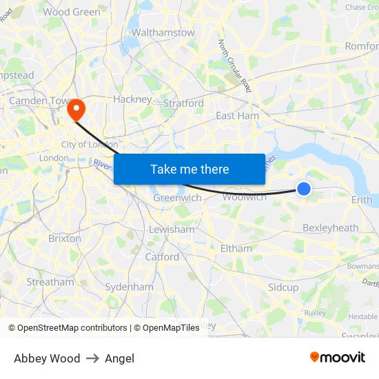 Abbey Wood to Angel map