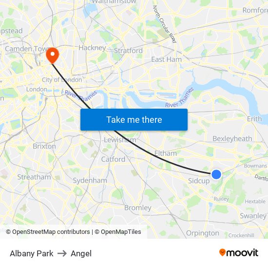 Albany Park to Angel map