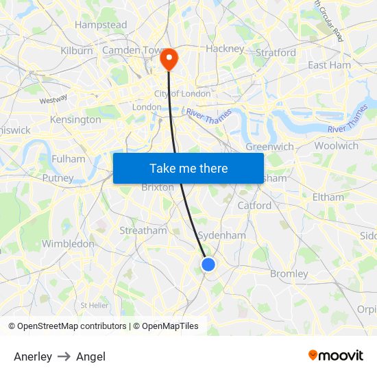 Anerley to Angel map