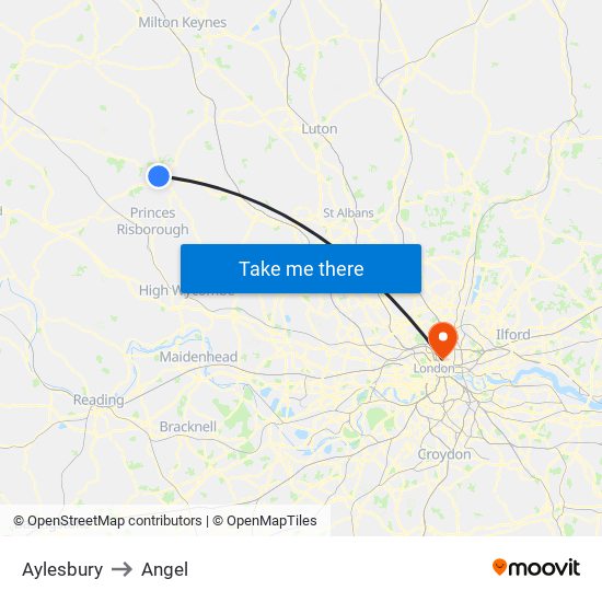 Aylesbury to Angel map