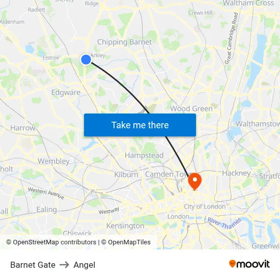 Barnet Gate to Angel map