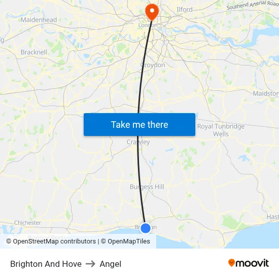 Brighton And Hove to Angel map