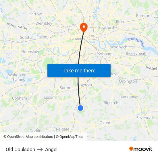 Old Coulsdon to Angel map