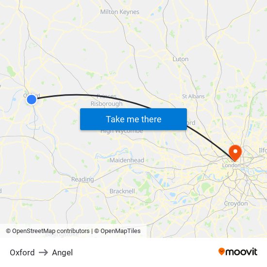 Oxford to Angel map