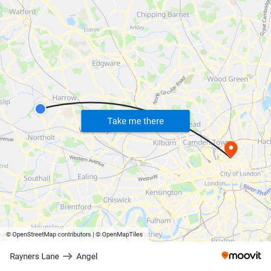 Rayners Lane to Angel map