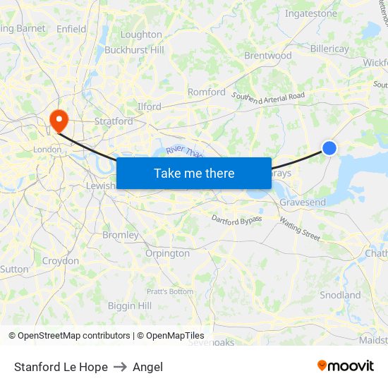 Stanford Le Hope to Angel map