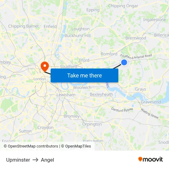 Upminster to Angel map