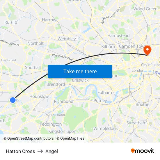 Hatton Cross to Angel map