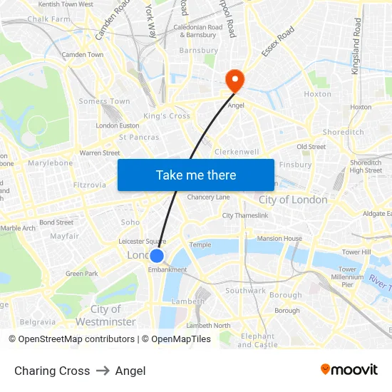 Charing Cross to Angel map