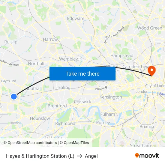 Hayes & Harlington Station (L) to Angel map