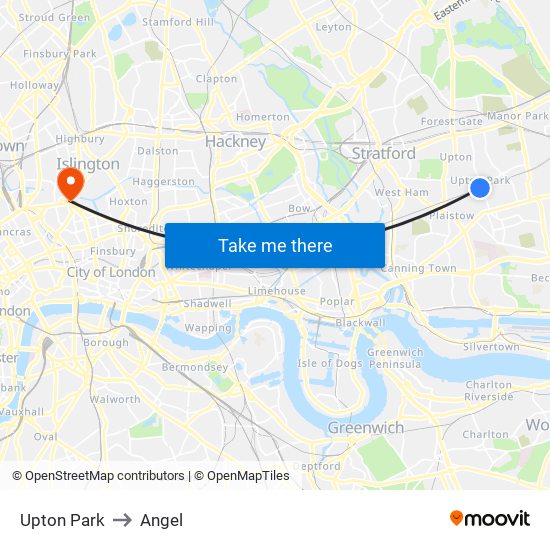 Upton Park to Angel map