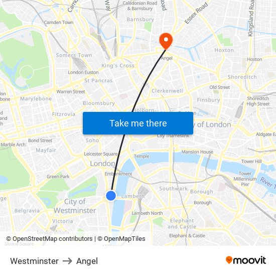 Westminster to Angel map