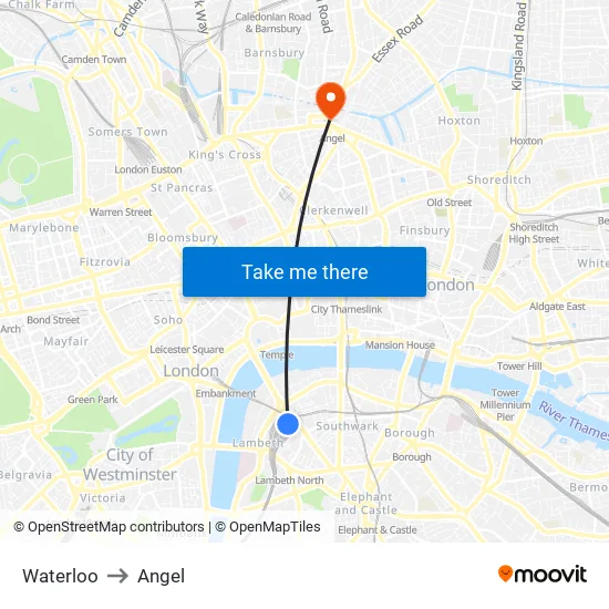 Waterloo to Angel map