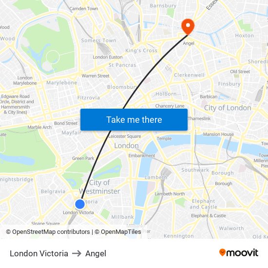 London Victoria to Angel map
