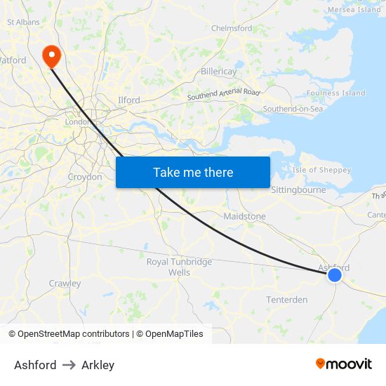 Ashford to Arkley map