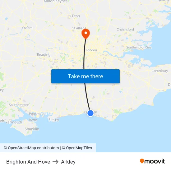Brighton And Hove to Arkley map