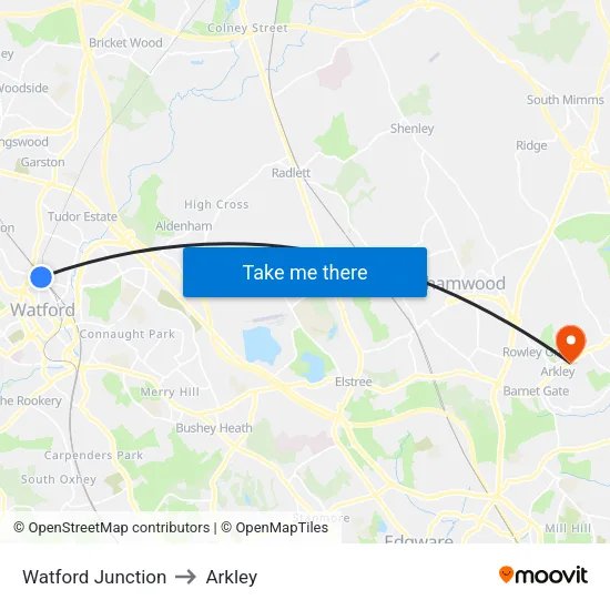 Watford Junction to Arkley map