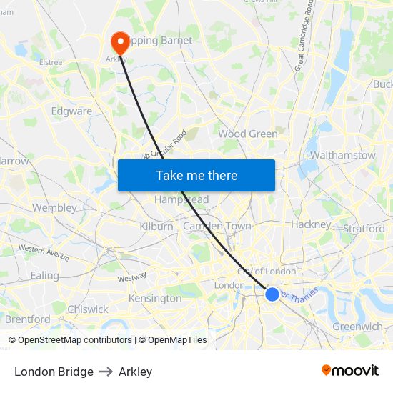 London Bridge to Arkley map