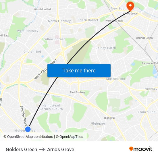 Golders Green to Arnos Grove map